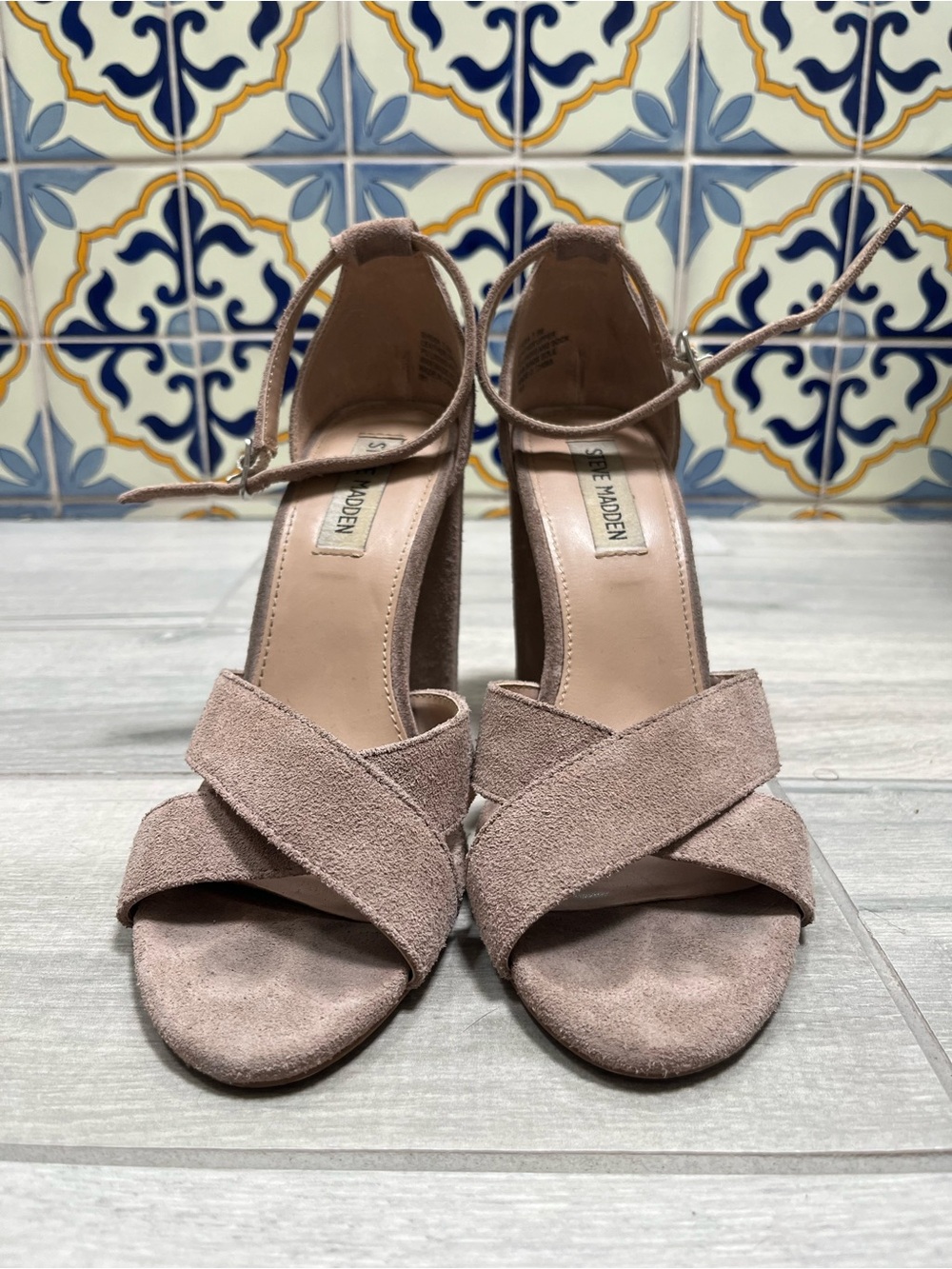 STEVE MADDEN - Blush Nude Suede Block Heel Sandals - Picture 3 of 7